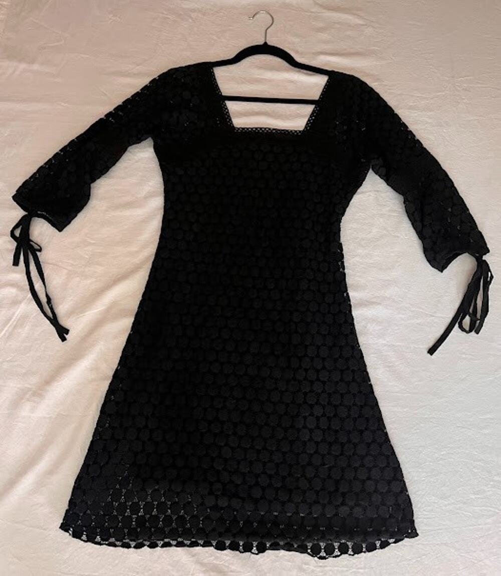 Solitaire Ravi Khosla Black Boho Eyelet Mini Dress Cover Up Size M